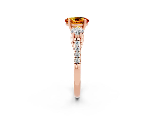 Rose gold Three-Stone Oval Cut Citrine Pavé Band with Four-Prong Setting