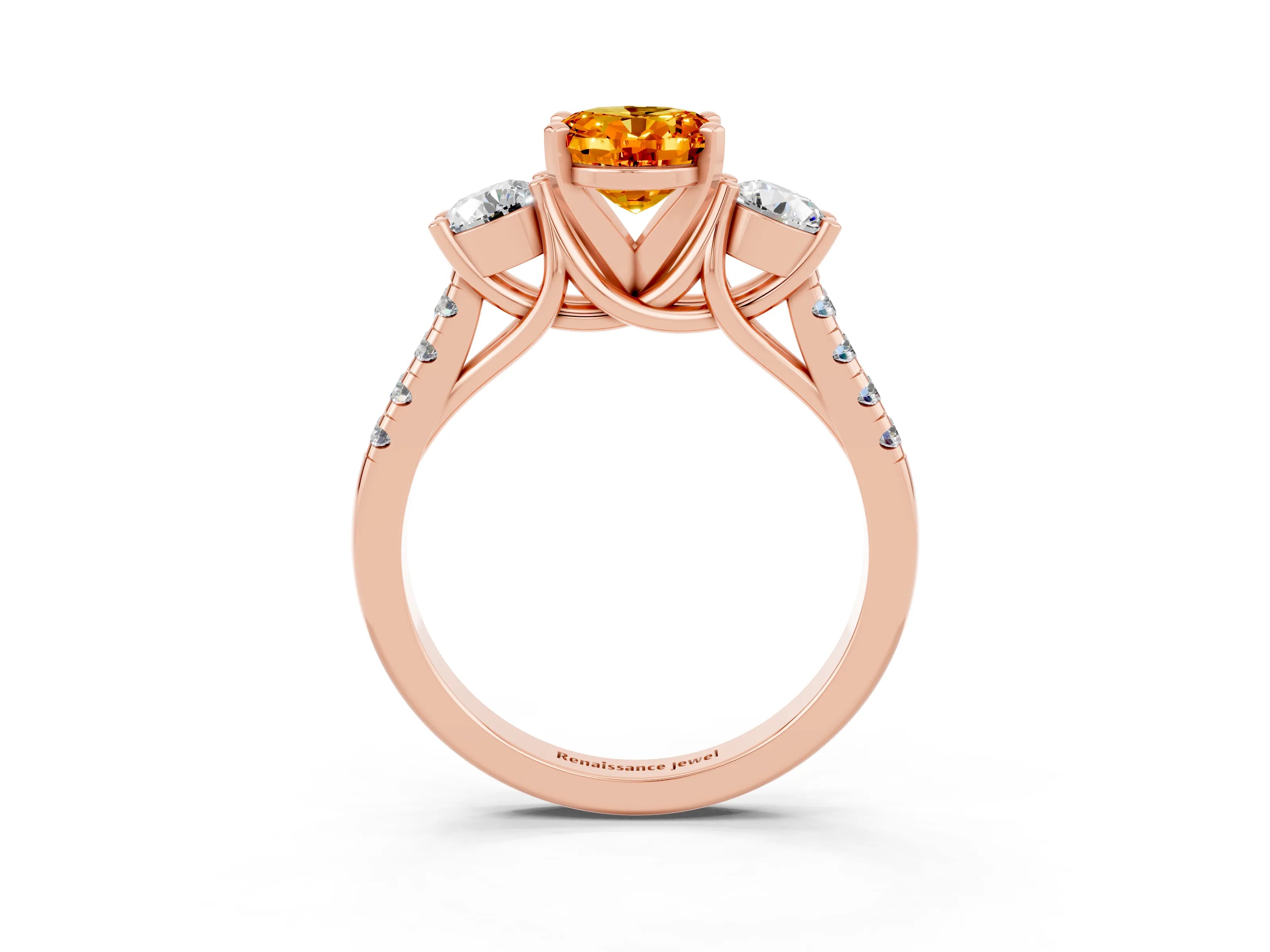 Rose gold Three-Stone Oval Cut Citrine Pavé Band with Four-Prong Setting_3