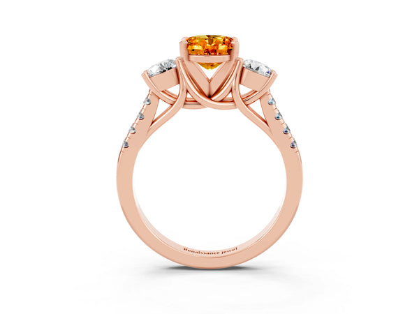 Rose gold Three-Stone Oval Cut Citrine Pavé Band with Four-Prong Setting
