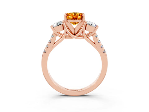 Rose gold Three-Stone Oval Cut Citrine Pavé Band with Four-Prong Setting_3