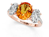 Rose gold Three-Stone Oval Cut Citrine Ring with Pavé Band and Prong Setting_13