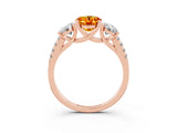 Rose gold Three-Stone Oval Cut Citrine Ring with Pavé Band and Prong Setting_15