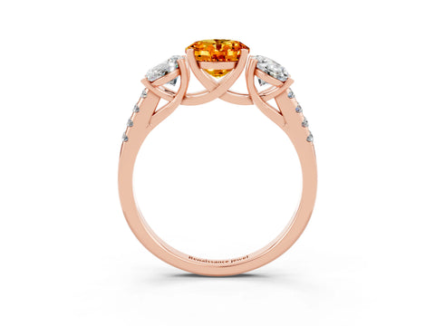 Rose gold Three-Stone Oval Cut Citrine Ring with Pavé Band and Prong Setting_15