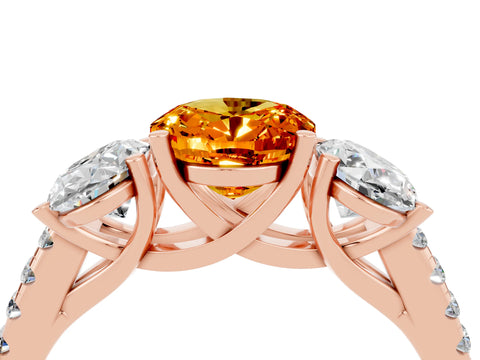 Rose gold Three-Stone Oval Cut Citrine Ring with Pavé Band and Prong Setting_16