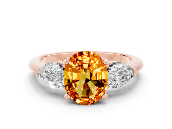 Rose gold Three-Stone Oval Cut Citrine Ring with Pear Side Stones and Four-Prong Setting