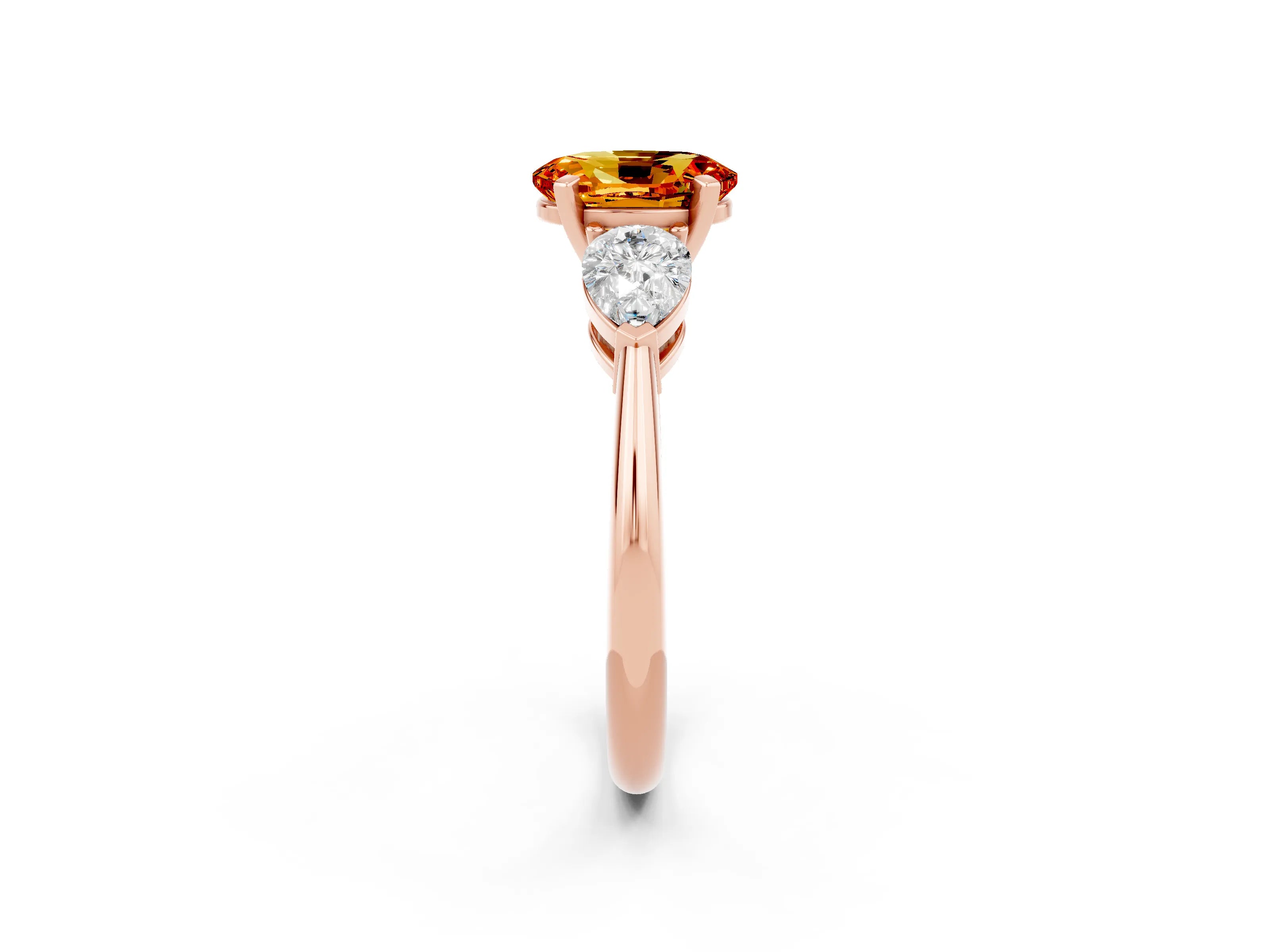 Rose gold Three-Stone Oval Cut Citrine Ring with Pear Side Stones and Four-Prong Setting_2