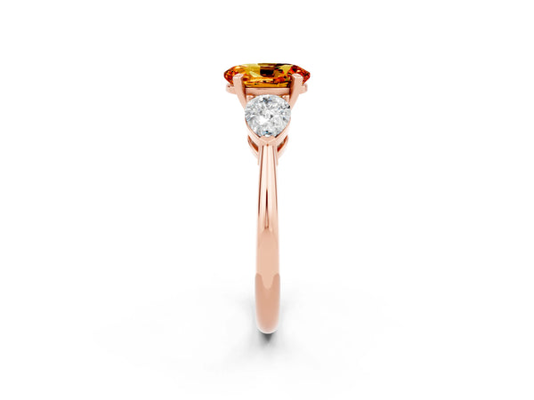 Rose gold Three-Stone Oval Cut Citrine Ring with Pear Side Stones and Four-Prong Setting