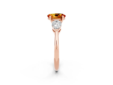 Rose gold Three-Stone Oval Cut Citrine Ring with Pear Side Stones and Four-Prong Setting_2