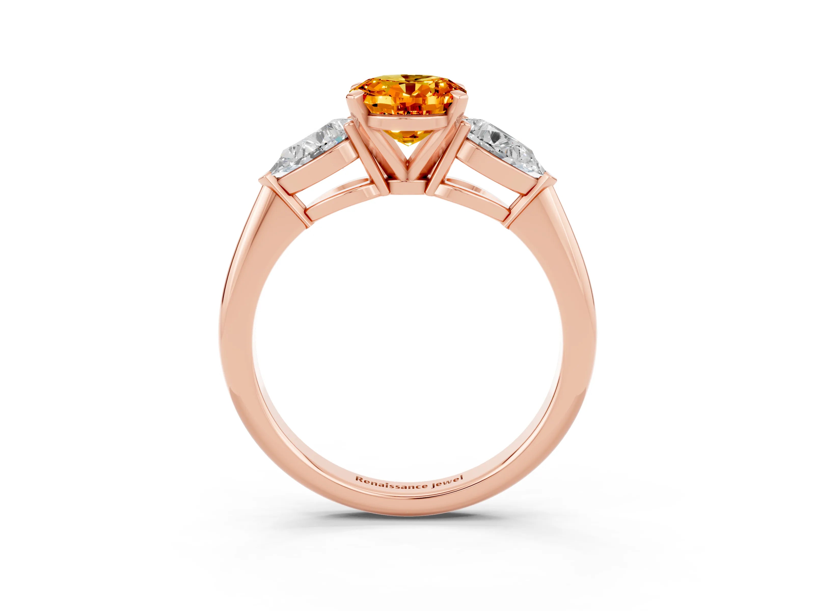 Rose gold Three-Stone Oval Cut Citrine Ring with Pear Side Stones and Four-Prong Setting_3