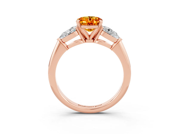Rose gold Three-Stone Oval Cut Citrine Ring with Pear Side Stones and Four-Prong Setting