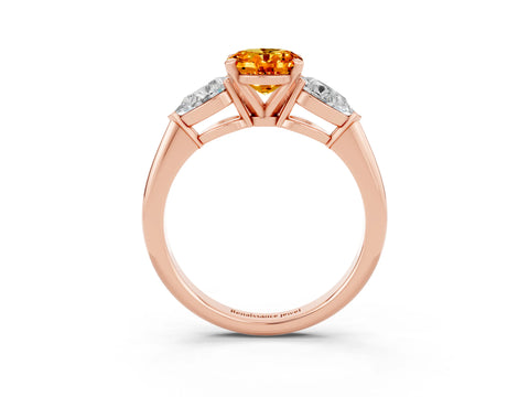 Rose gold Three-Stone Oval Cut Citrine Ring with Pear Side Stones and Four-Prong Setting_3