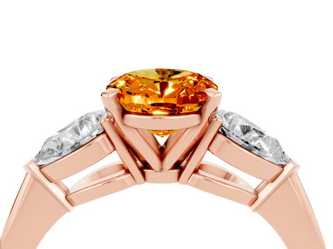 Rose gold Three-Stone Oval Cut Citrine Ring with Pear Side Stones and Four-Prong Setting_4