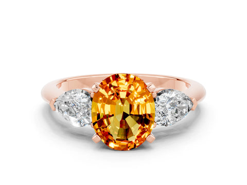 Rose gold Three-Stone Oval Cut Citrine Ring with Pear Side Stones and Four-Prong Setting