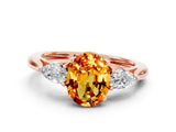 Rose gold Three-Stone Oval Cut Citrine Ring with Pear  Side Stones in Four-Prong Setting_12