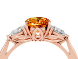 Rose gold Three-Stone Oval Cut Citrine Ring with Pear  Side Stones in Four-Prong Setting_16