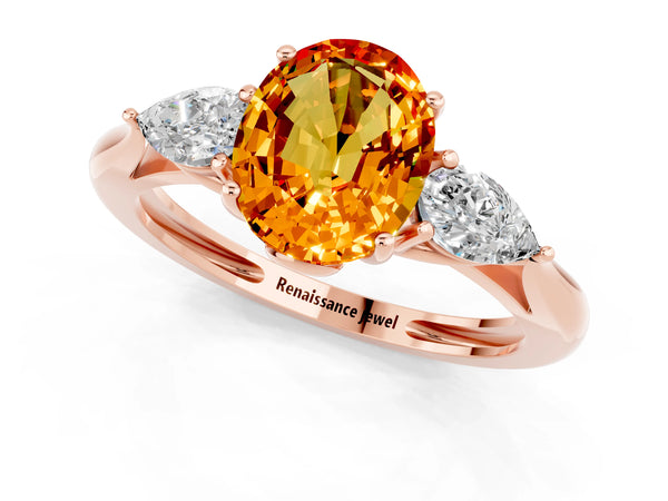 Rose gold Three-Stone Oval Cut Citrine Ring with Pear  Side Stones in Four-Prong Setting