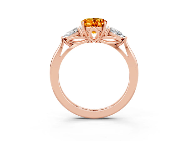 Rose gold Three-Stone Oval Cut Citrine Ring with Pear  Side Stones in Four-Prong Setting
