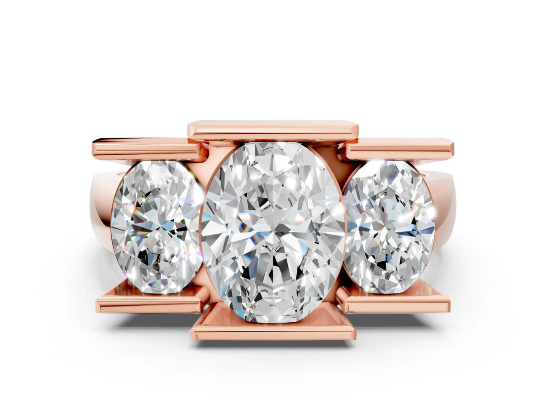 Rose gold Three Stone Oval Cut Cut Channel Set Diamond Ring_3