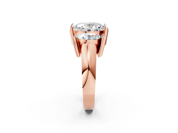 Rose Gold Oval Channel Set Three Stone Engagement Ring Setting with Wide Flat Band