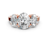 Rose gold Three-Stone Oval Cut Cut Diamond Engagement Ring with Flat Band and Four-Prong Setting_3