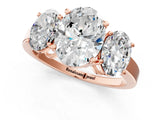 Rose gold Three-Stone Oval Cut Cut Diamond Engagement Ring with Flat Band and Four-Prong Setting_4