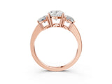 Rose gold Three-Stone Oval Cut Cut Diamond Engagement Ring with Flat Band and Four-Prong Setting_6