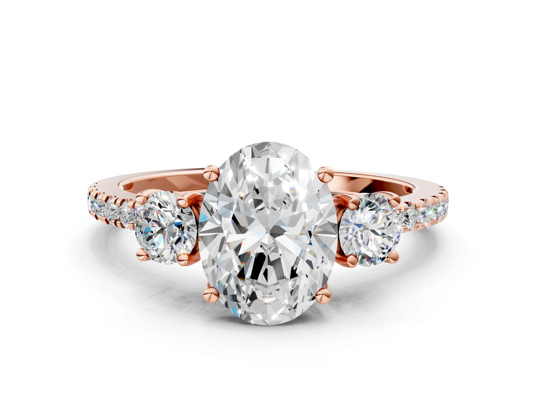 Rose gold Three-Stone Oval Cut Cut Diamond Pavé Band with Prong Setting_15