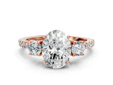 Rose gold Three-Stone Oval Cut Cut Diamond Pavé Band with Prong Setting_15
