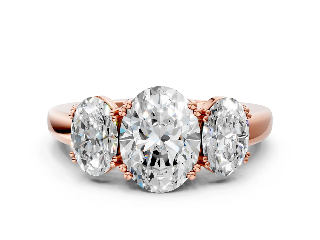 Rose gold Three-Stone Oval Cut Cut Diamond Ring with Channel Set Band and Four-Prong Setting_7
