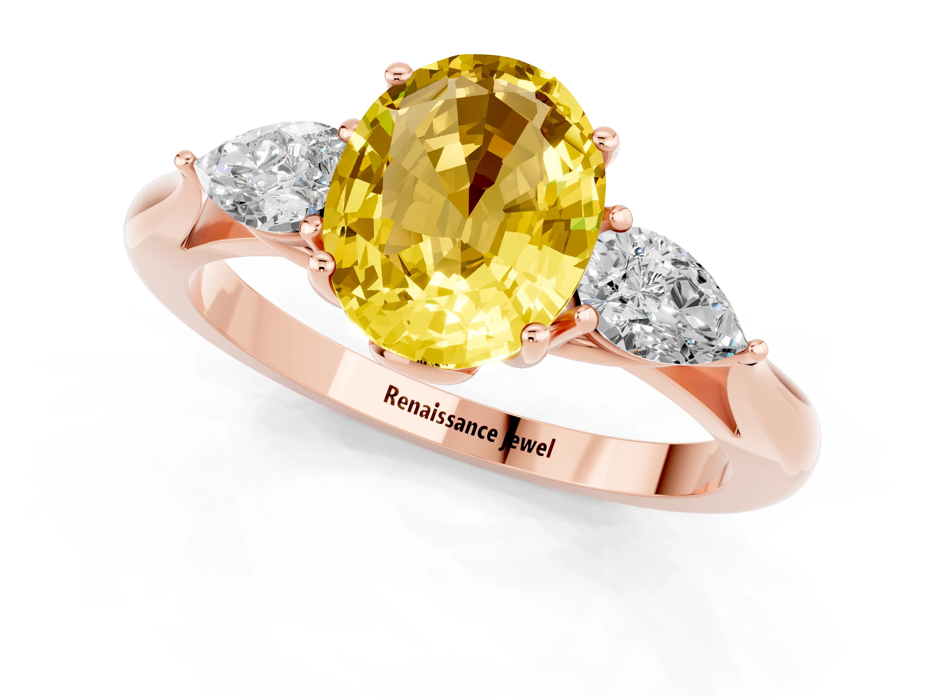 Rose gold Three-Stone Oval Cut Cut Diamond Ring with Pear Side Stones in Four-Prong Setting_1