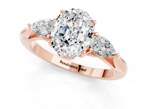 Rose gold Three-Stone Oval Cut Cut Diamond Ring with Pear Side Stones in Four-Prong Setting_1