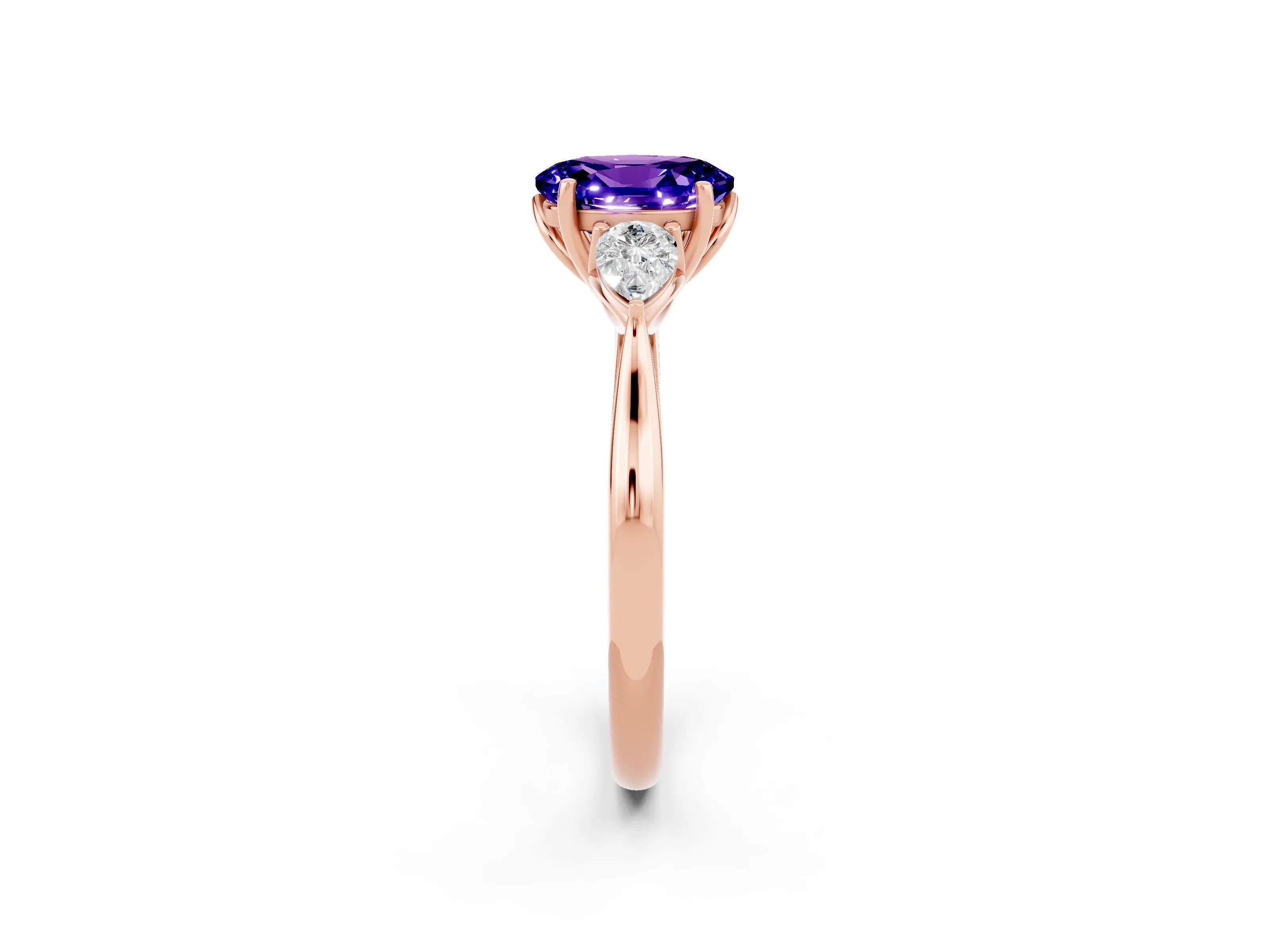 Rose gold Three-Stone Oval Cut Cut Diamond Ring with Pear Side Stones in Four-Prong Setting_2