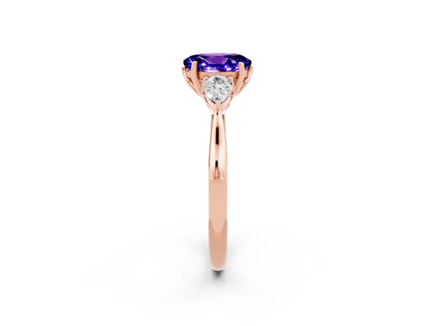 Rose gold Three-Stone Oval Cut Cut Diamond Ring with Pear Side Stones in Four-Prong Setting_2
