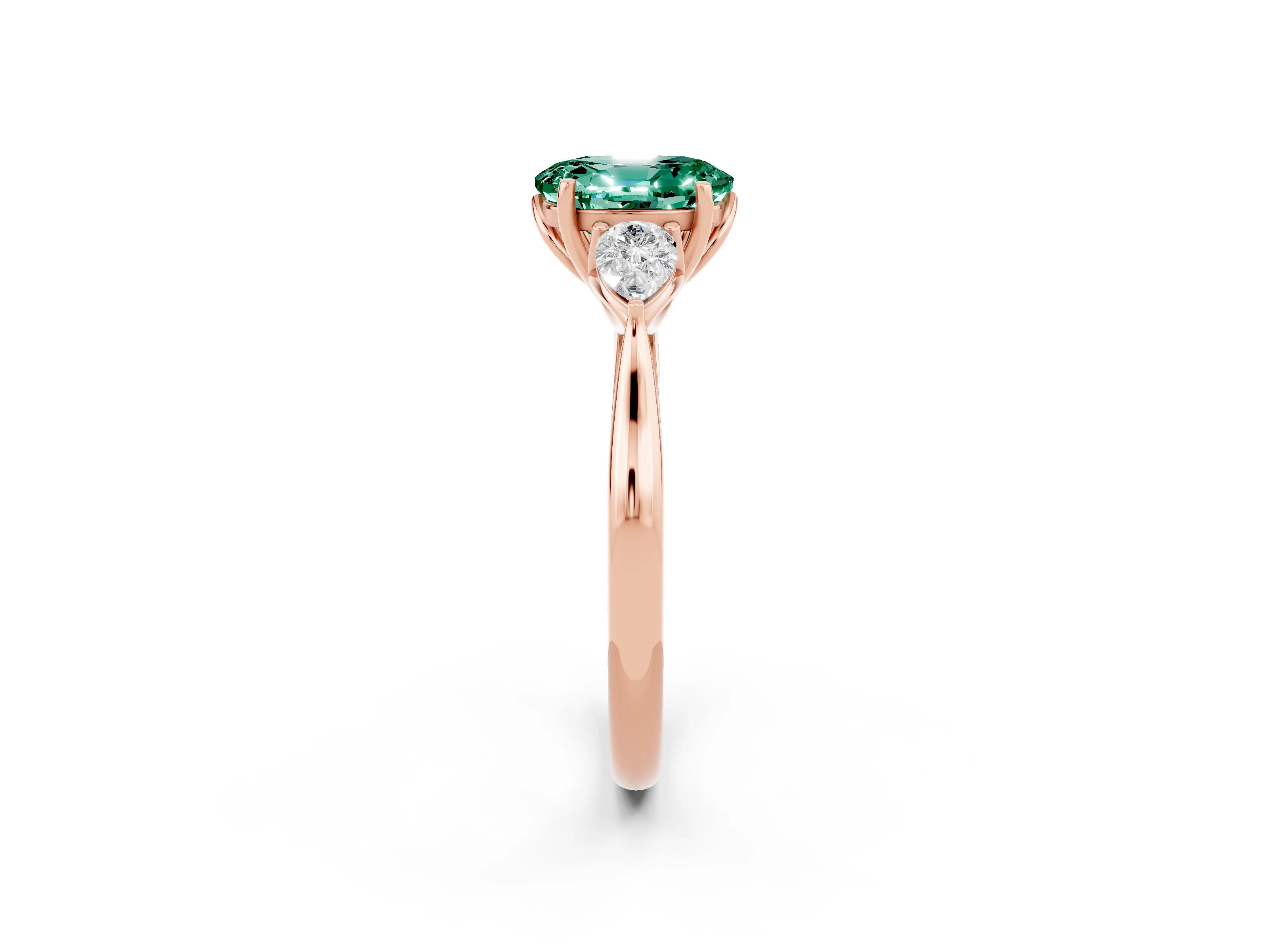 Rose gold Three-Stone Oval Cut Cut Diamond Ring with Pear Side Stones in Four-Prong Setting_2