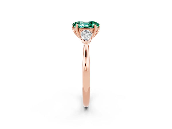 Rose gold Three-Stone Oval Cut Green Sapphire Ring with Pear  Side Stones in Four-Prong Setting