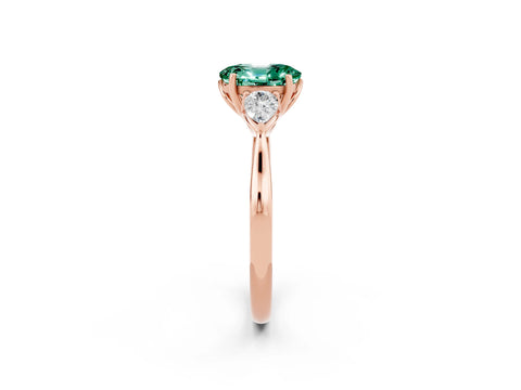 Rose gold Three-Stone Oval Cut Cut Diamond Ring with Pear Side Stones in Four-Prong Setting_2