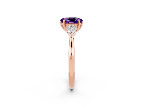 Rose gold Three-Stone Oval Cut Cut Diamond Ring with Pear Side Stones in Four-Prong Setting_2