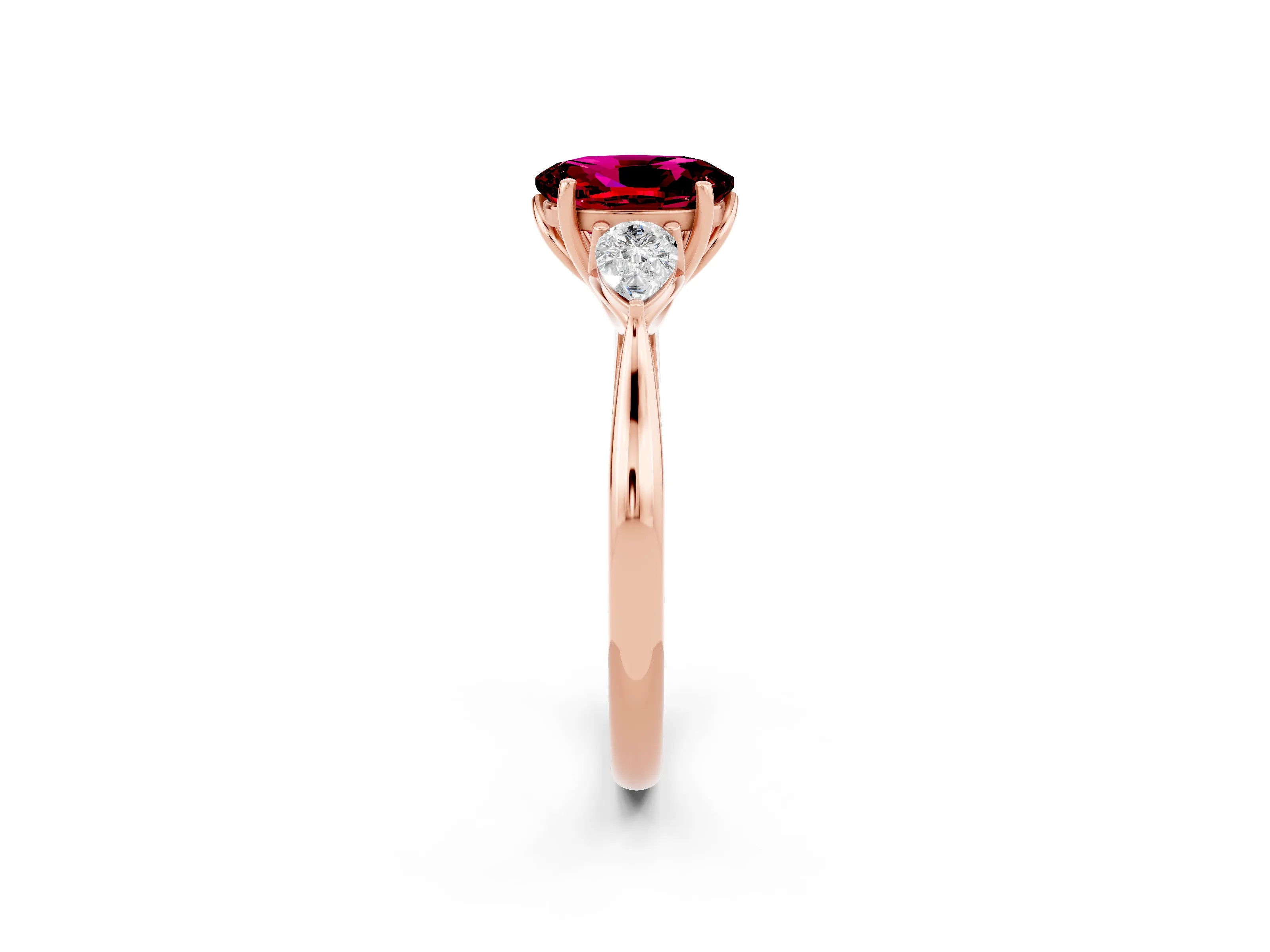 Rose gold Three-Stone Oval Cut Cut Diamond Ring with Pear Side Stones in Four-Prong Setting_2