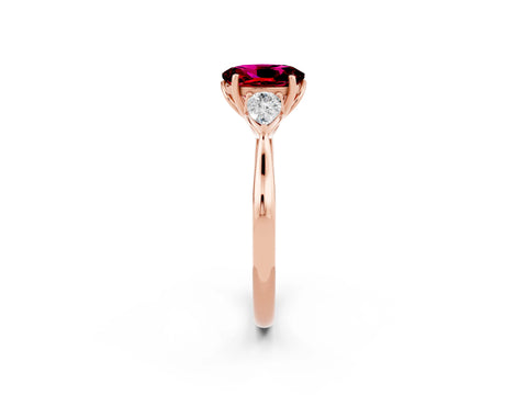 Rose gold Three-Stone Oval Cut Cut Diamond Ring with Pear Side Stones in Four-Prong Setting_2