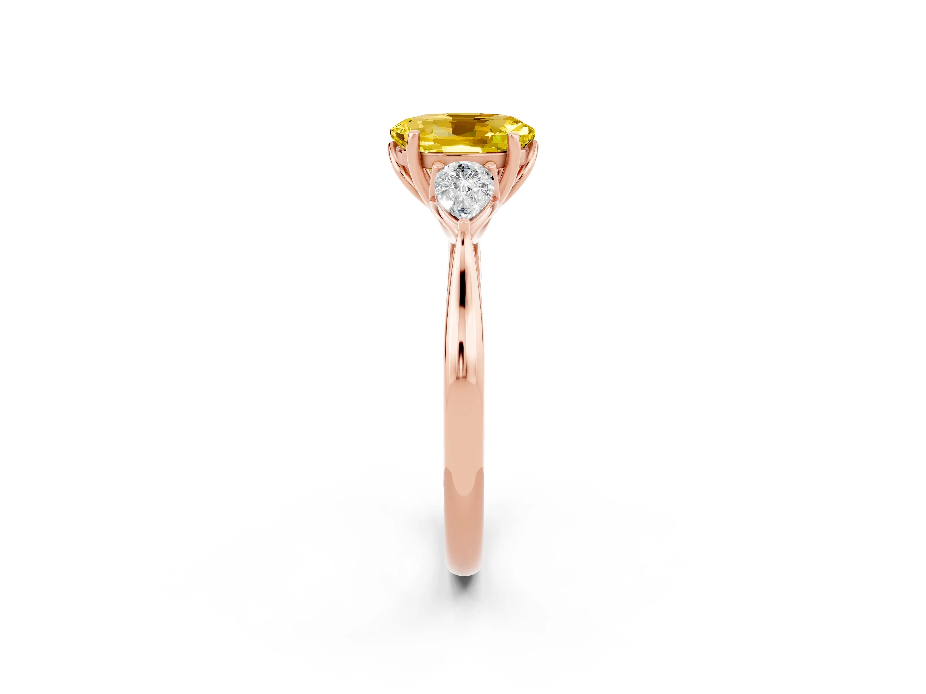 Rose gold Three-Stone Oval Cut Cut Diamond Ring with Pear Side Stones in Four-Prong Setting_2