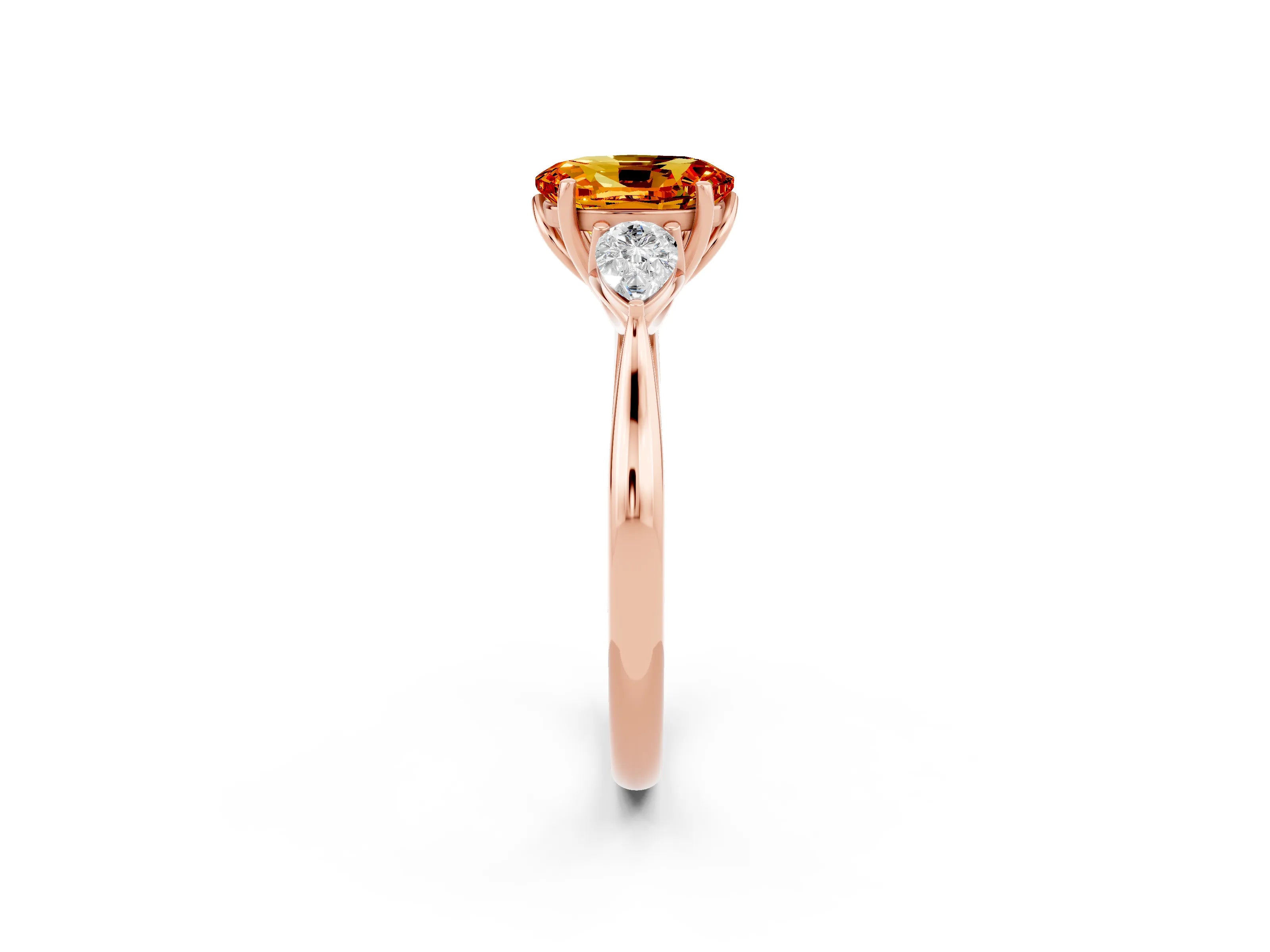 Rose gold Three-Stone Oval Cut Cut Diamond Ring with Pear Side Stones in Four-Prong Setting_2