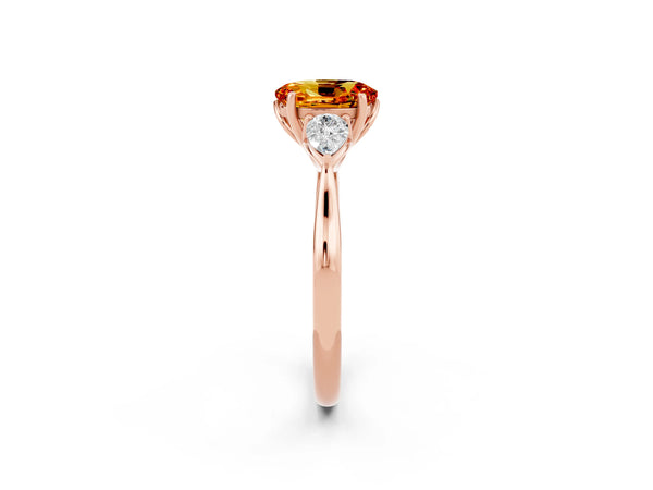 Rose gold Three-Stone Oval Cut Citrine Ring with Pear  Side Stones in Four-Prong Setting