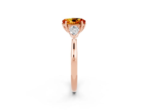 Rose gold Three-Stone Oval Cut Cut Diamond Ring with Pear Side Stones in Four-Prong Setting_2