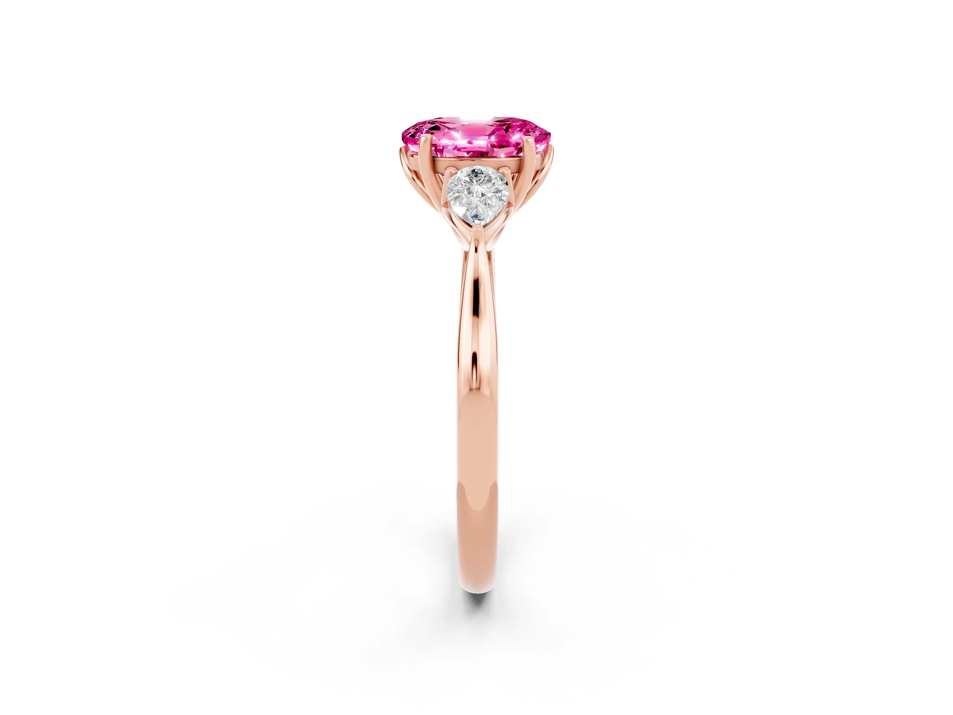 Rose gold Three-Stone Oval Cut Cut Diamond Ring with Pear Side Stones in Four-Prong Setting_2