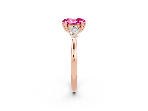 Rose gold Three-Stone Oval Cut Cut Diamond Ring with Pear Side Stones in Four-Prong Setting_2