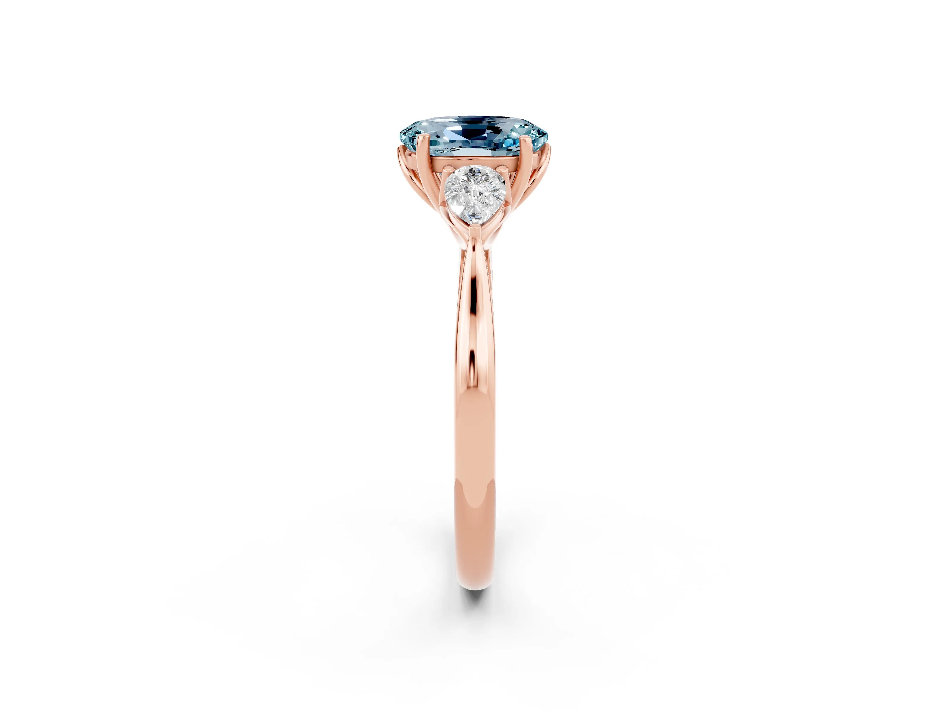 Rose gold Three-Stone Oval Cut Cut Diamond Ring with Pear Side Stones in Four-Prong Setting_2