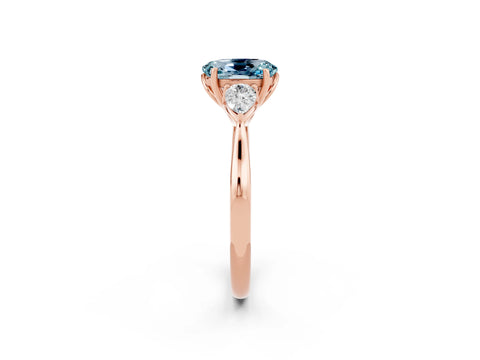 Rose gold Three-Stone Oval Cut Cut Diamond Ring with Pear Side Stones in Four-Prong Setting_2