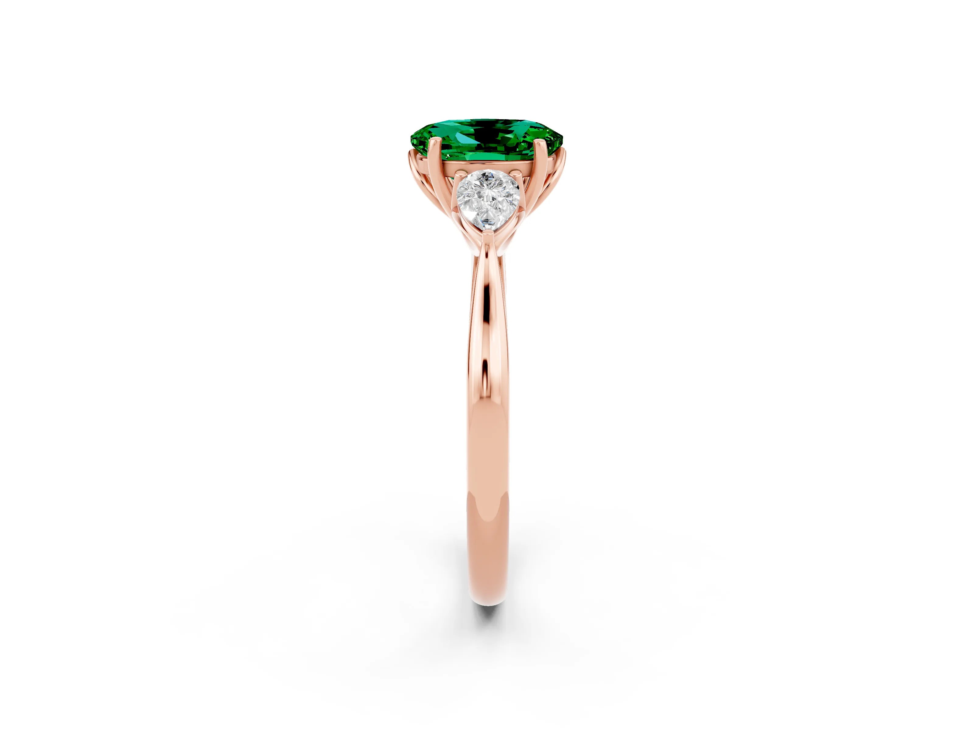 Rose gold Three-Stone Oval Cut Cut Diamond Ring with Pear Side Stones in Four-Prong Setting_2