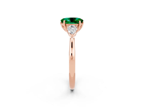 Rose gold Three-Stone Oval Cut Cut Diamond Ring with Pear Side Stones in Four-Prong Setting_2