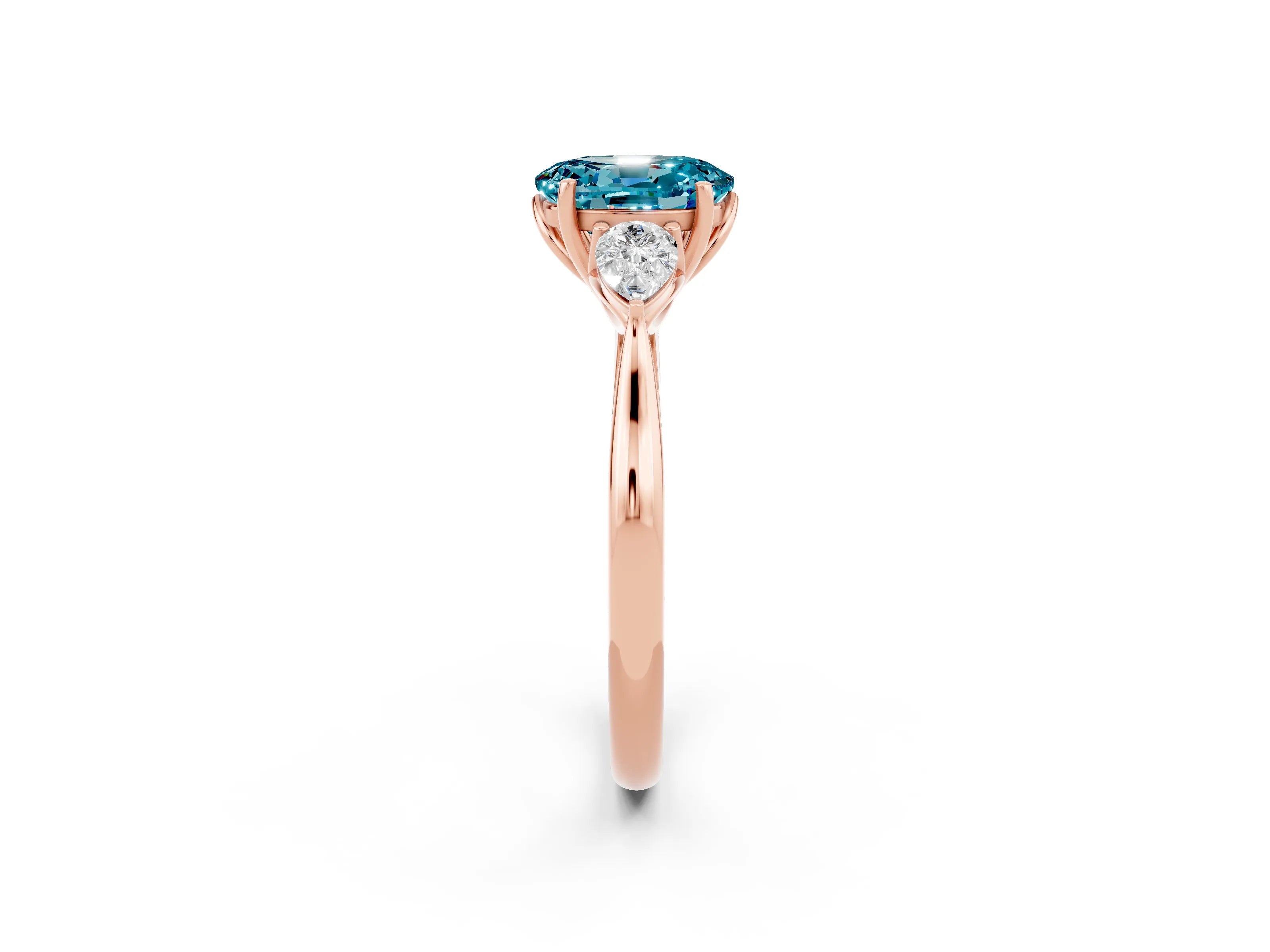 Rose gold Three-Stone Oval Cut Cut Diamond Ring with Pear Side Stones in Four-Prong Setting_2